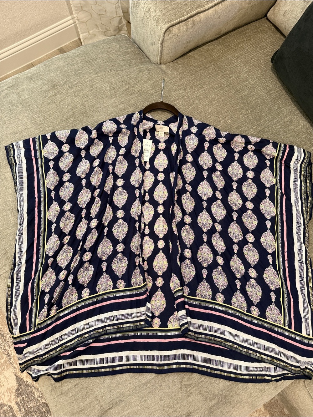 NWT - Loft Navy Patterned Mid Length Kimino/Caftan - Onesize